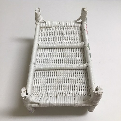 Vintage White Wicker Guest Towel Holder Painted Pastel Floral Violets Bow Vanity