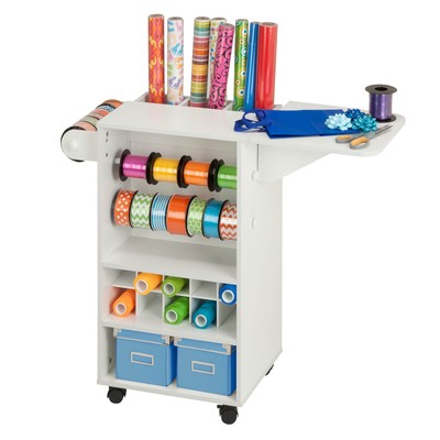 Craft Storage Cart Rolling Organizer Gift Wrapping Station White Extra Storage
