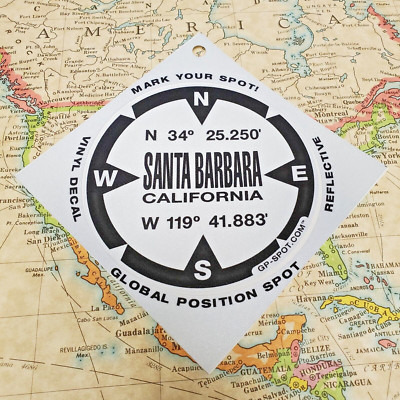 Santa Barbara, California GPS Sticker - Reflective Vinyl GPS Marker Decal