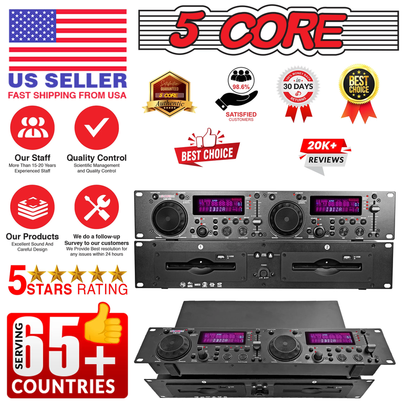5Core Professional Dual USB and MP3 CD Player Rack Mountable DJ Equipment with A