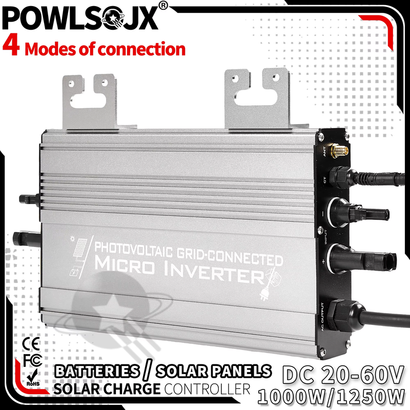 Solar Micro Inverter 1000W/1250W, Dual Input (PV/Battery), 180–265VAC, On-Grid/Z