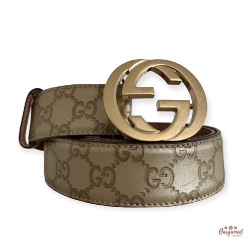GUCCI Calfskin Web Interlocking G Belt 85 34 Blue 1173145