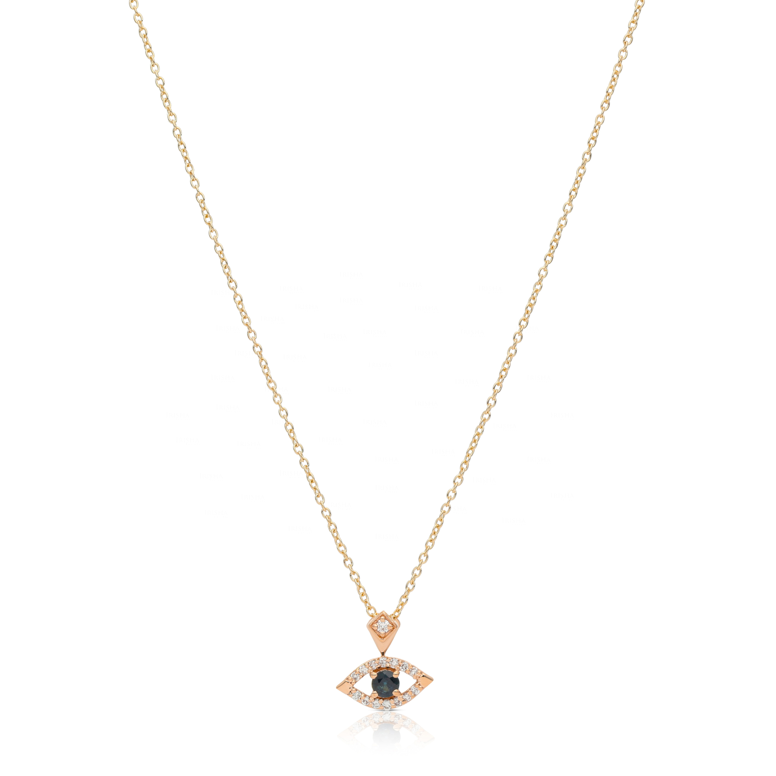 14K Gold Genuine Diamond-Blue Sapphire Evil Eye Pendant Necklace Fine Jewelry - Picture 1 of 6