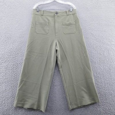 Zara Womens XL Olive Green High Waisted Wide Leg Cropped Culotte Pants NEW