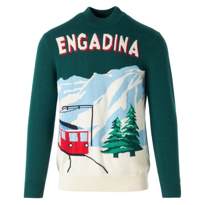 Pre-owned Mc2 Saint Barth Man Green Sweater With Knitted Postcard