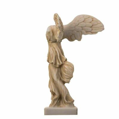 Winged Nike Victory of Samothrace Statue Gold Tone Alabaster 7.8 Inches