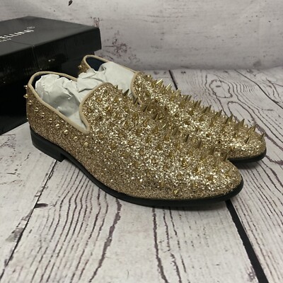 Alberto Fellini Shoes Mens 11 Gold Loafers Sparko Fashion Spiked Dressy Evening