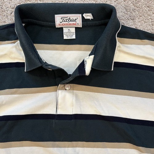 TITLEIST By CORBIN Vintage Polo Mens XL Green White Striped 