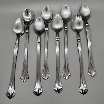 INTERNATIONAL STAINLESS KOREA Cascade Iced Tea Spoons 8 Total 7 1/2  