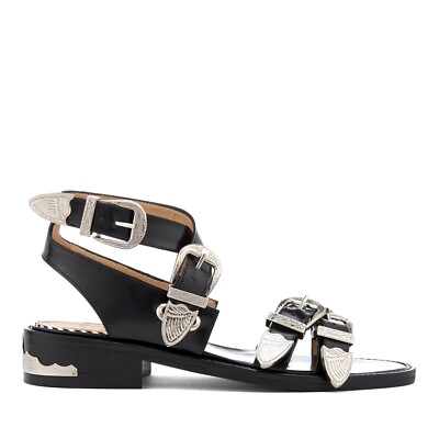 TOGA PULLA BLACK WESTERN STRAPPY LEATHER FLAT SANDALS SHOES SZ 35 US 5