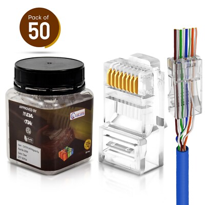 50Pcs Cat6 Pass Through EZ RJ45 Connector End Modular Plug UTP Ethernet Cables