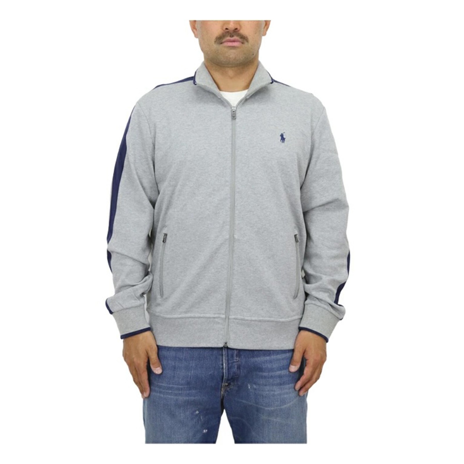 Толстовка Polo Ralph Lauren из хлопчатобумажного трикотажа на молнии - серая с темно-синим -