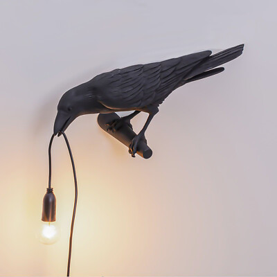 Resin Crow Wall Lamp Unique Gothic Raven Birds Wall Sconce Light Decor E14 110V 