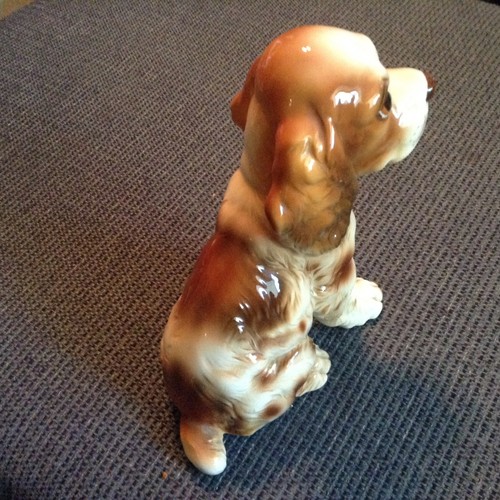 ADORABLE LEFTON LARGE BROWN/WHITE COCKER SPANIAL DOG FIGURINE Great H8165 LABEL