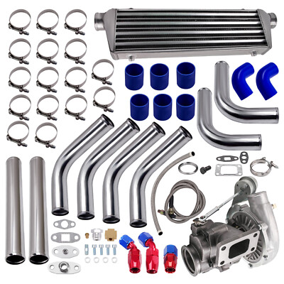 T3 T04E Universal Turbo Charger 0.63 A/R Oil Line+Intercooler +Piping Kits