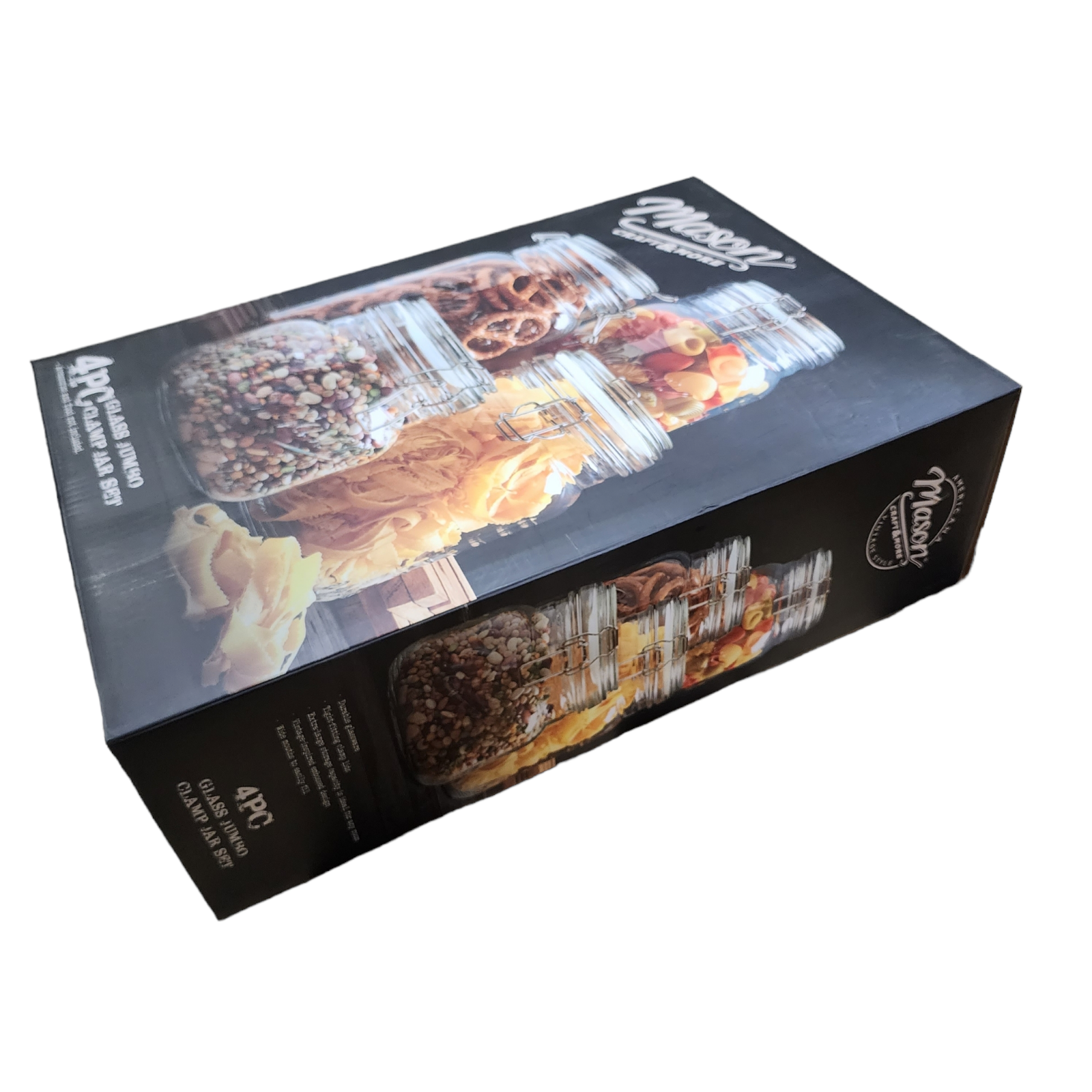 Mason Jar Kitchen Canister Set 4 Pc Jumbo Glass Jars Kitchen Storage Clamp Lid