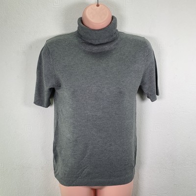 Mango Turtleneck Knitted Short Sleeve Top Size M, Grey