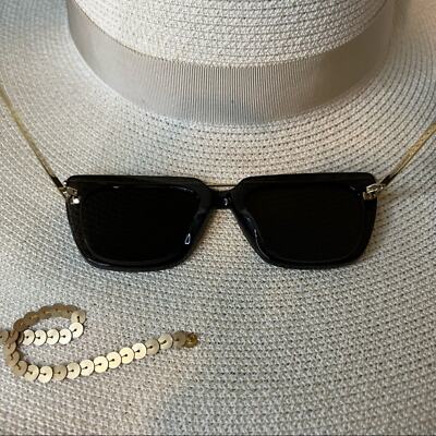 Pre-owned Alexander Mcqueen Gray Flat Top Sunglasses W/ Gold Details,