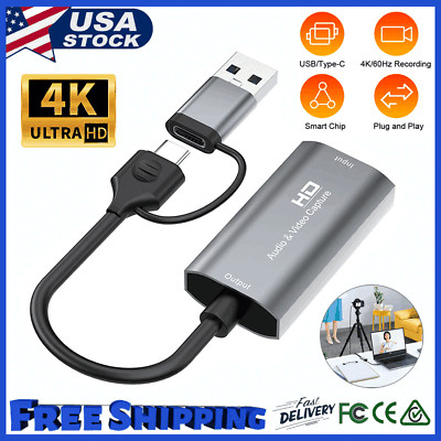 4K+ HDMI to Type C Video Audio Capture Card Adapter Screen Recorder USB-C 1080P