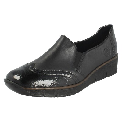 Ladies Rieker Brogue Detailed Slip On Shoes 53776