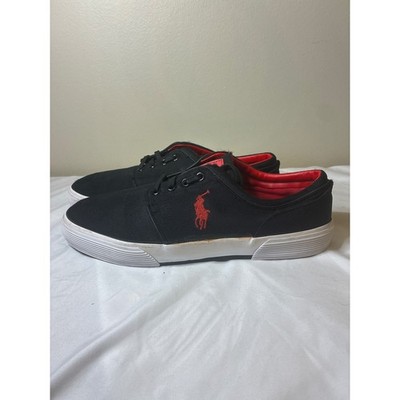 Polo Ralph Lauren Faxon Low Mens Size 10D Black Red Cordura Sneakers 0200001087