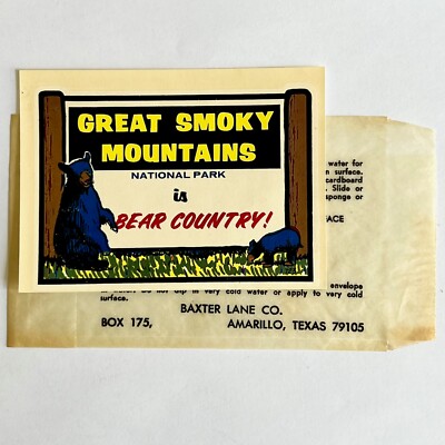 Baxter Lane Vintage GREAT SMOKY MOUNTAINS Decal / Sticker Vibrant NOS 1950s