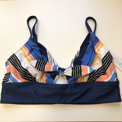 Beach Betty Womens Size M Bralette Bikini Top Blue Bow Striped Beachwear NWT 