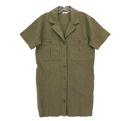FAHERTY Palos Verdes Dress Shirt Mini Military Olive Green Cotton Linen Size XS