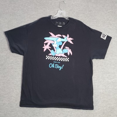 Disney x Neff Men Shirt XL Black Mickey Surf Graphic Palm Tree Crew Neck