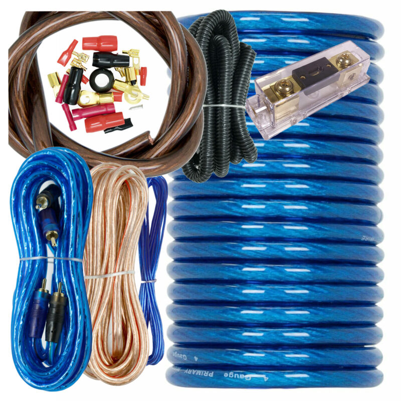 Audiobank 4 Gauge 2000w Car Amplifier Installation Power Amp Wiring Kit Blue
