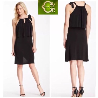 C Wonder Wmns Black Cold Shoulder RuffleDraped Slip-On Jersey Casual Dress Small