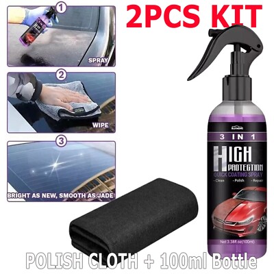 2PC 3 in 1 High Protection Quick Car Coat Ceramic Coating Spray Hydrophobic Wax