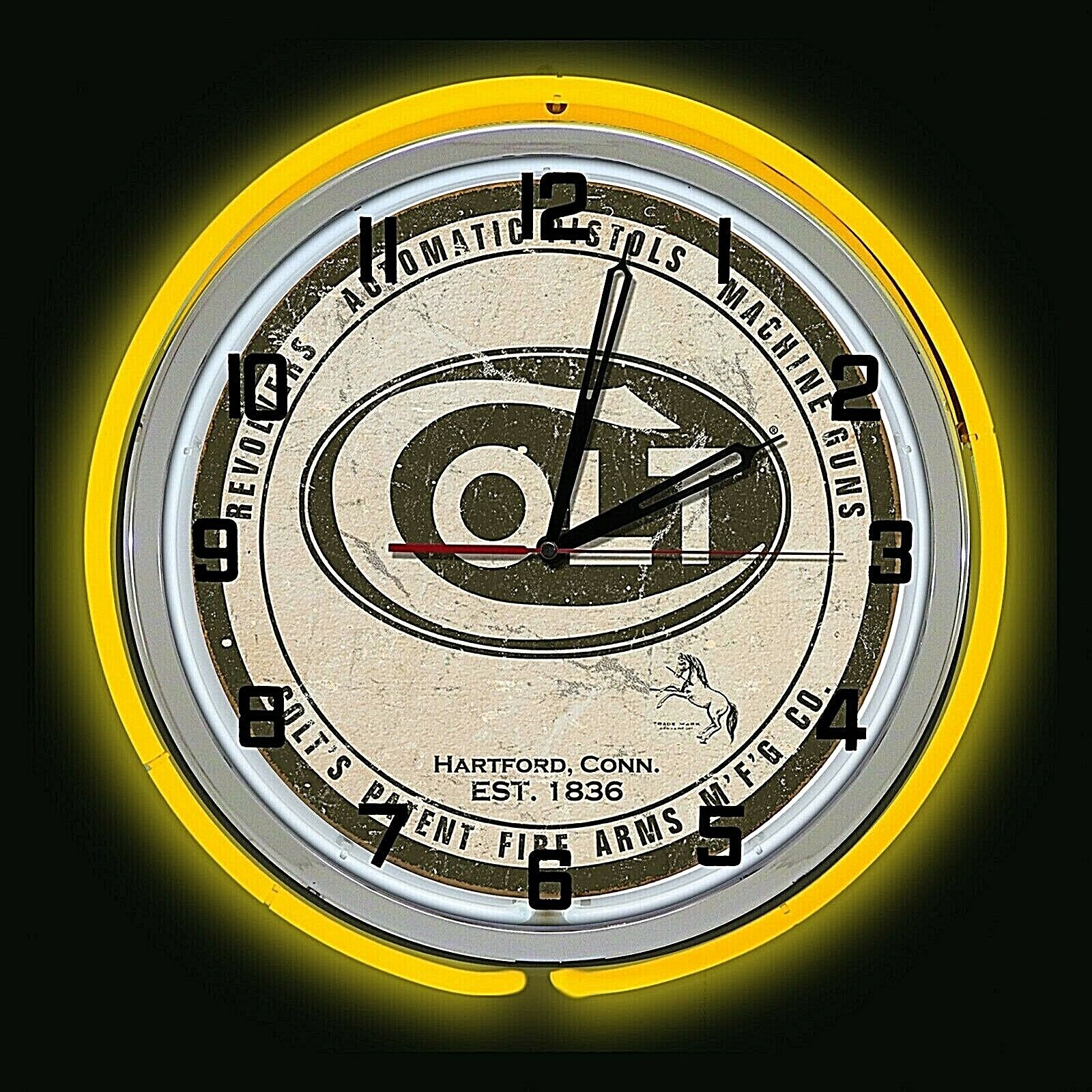 Yellow Double Neon Clock Chrome Man Cave Garage Game Room