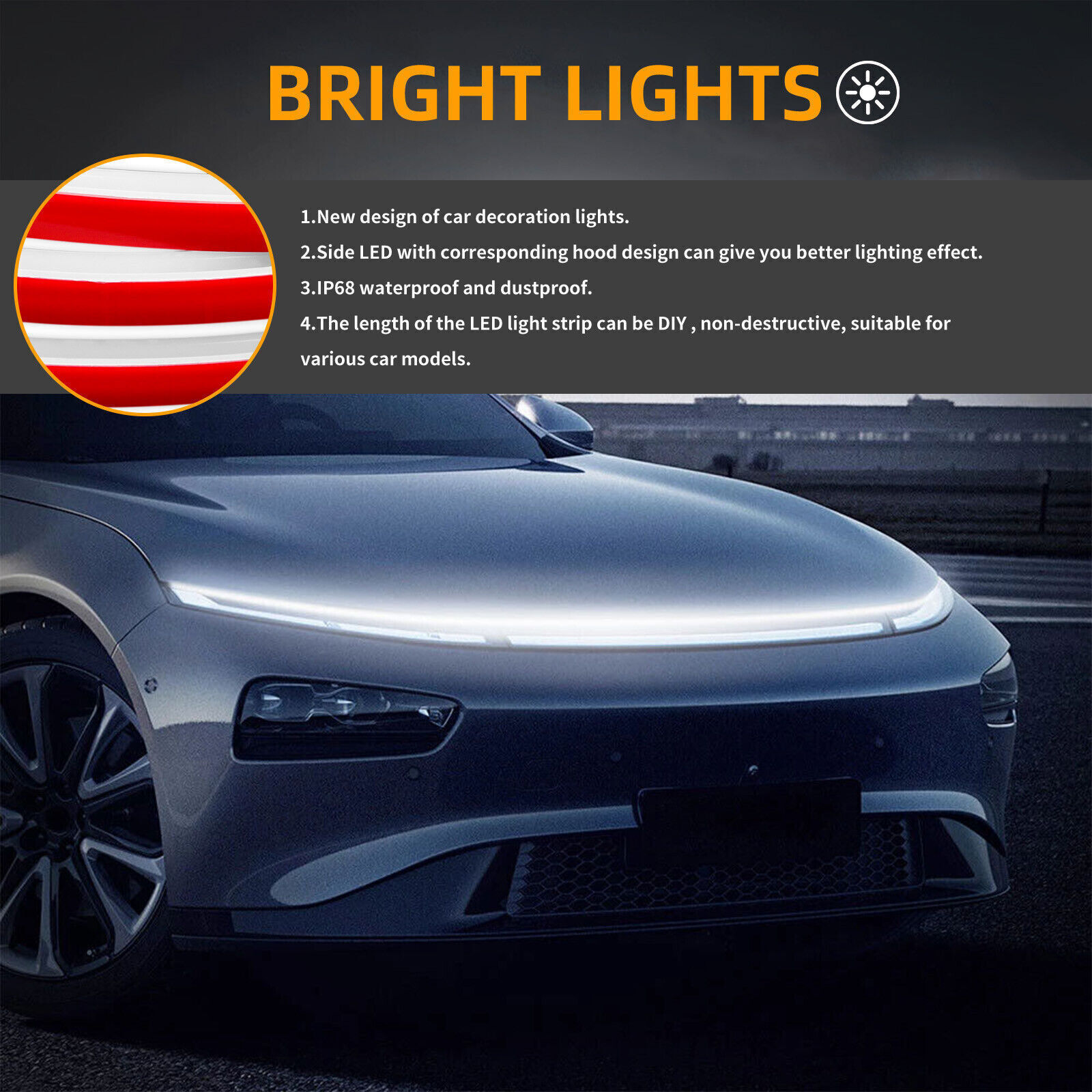 For Ram 1500 2500 3500 Scan Start Up Car LED Hood Light Strip DRL White Running