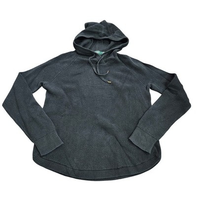 Lauren Ralph Lauren Black Waffle Knit Hooded Sweater Womens Medium Curved Hem