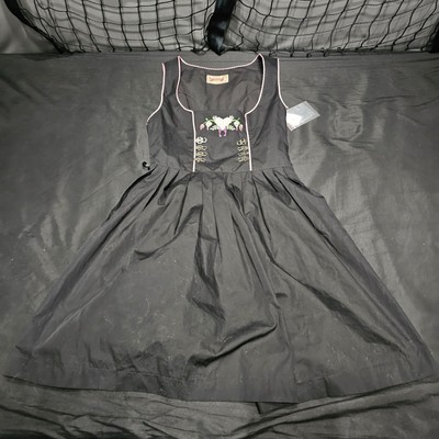 Stockerpoint Dirndl Dress Size 36 Black/Pink With Hearts Missing Ribbon Read Des