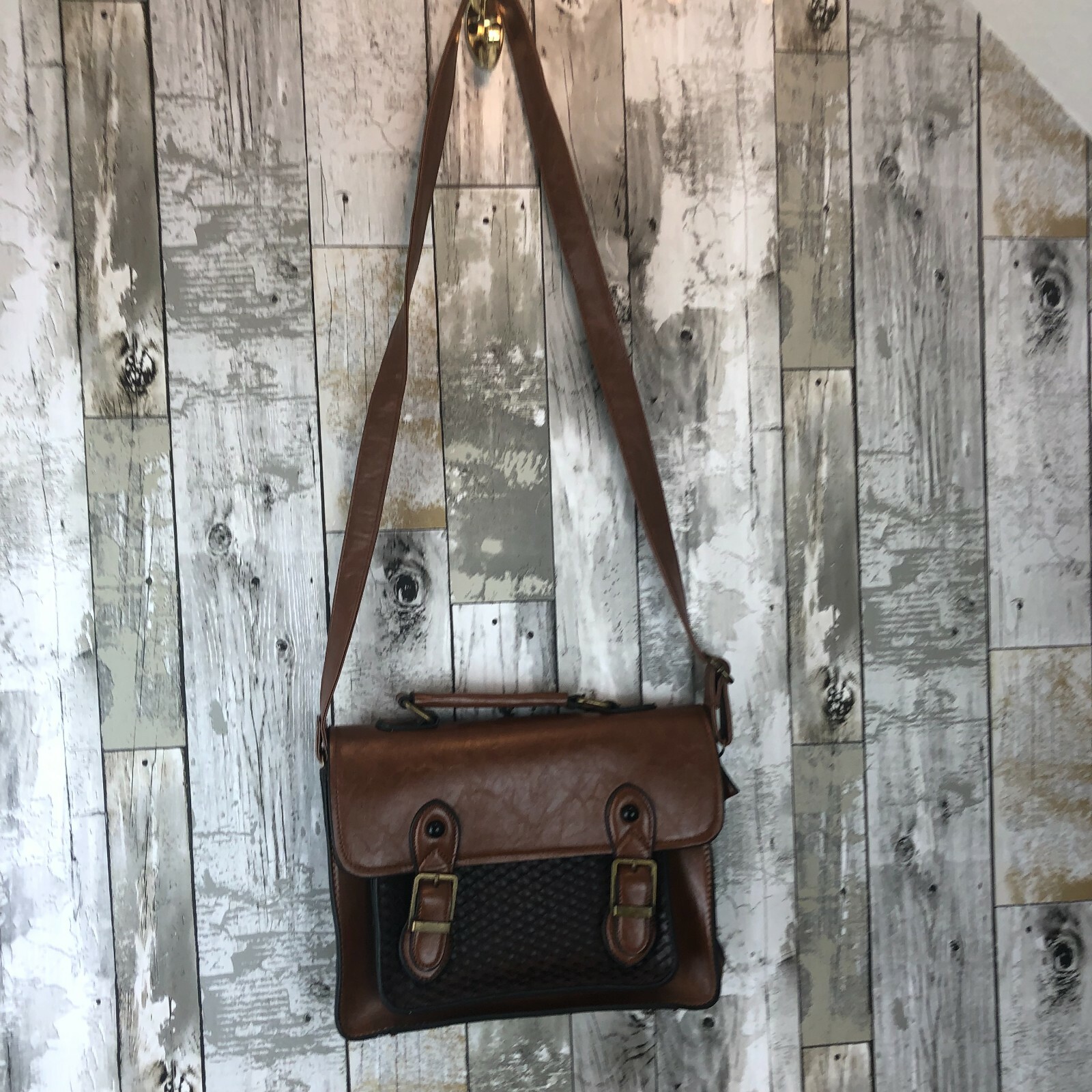 Nii G women's bags satchel brown weave with black faux Nii G women's bags satchel brown weave with black faux