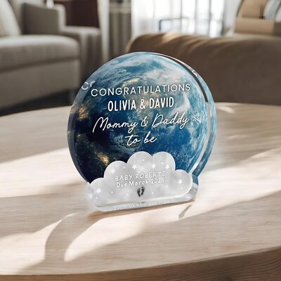 Personalised New Parents Gift, Earth & Cloud Plaque, Congratulations Pregnant