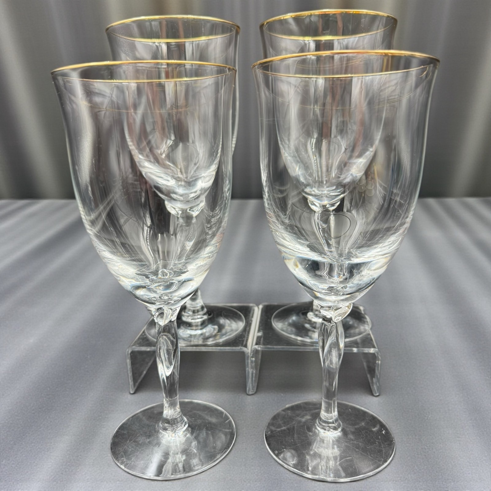 Lenox Rhythm Crystal Iced Tea Glasses Goblet Gold Rim Twisted Stem Set of 4