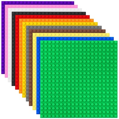 Large Classic Stackable Baseplates, Rainbow Colors, 12 Pack, 10x10 Inches