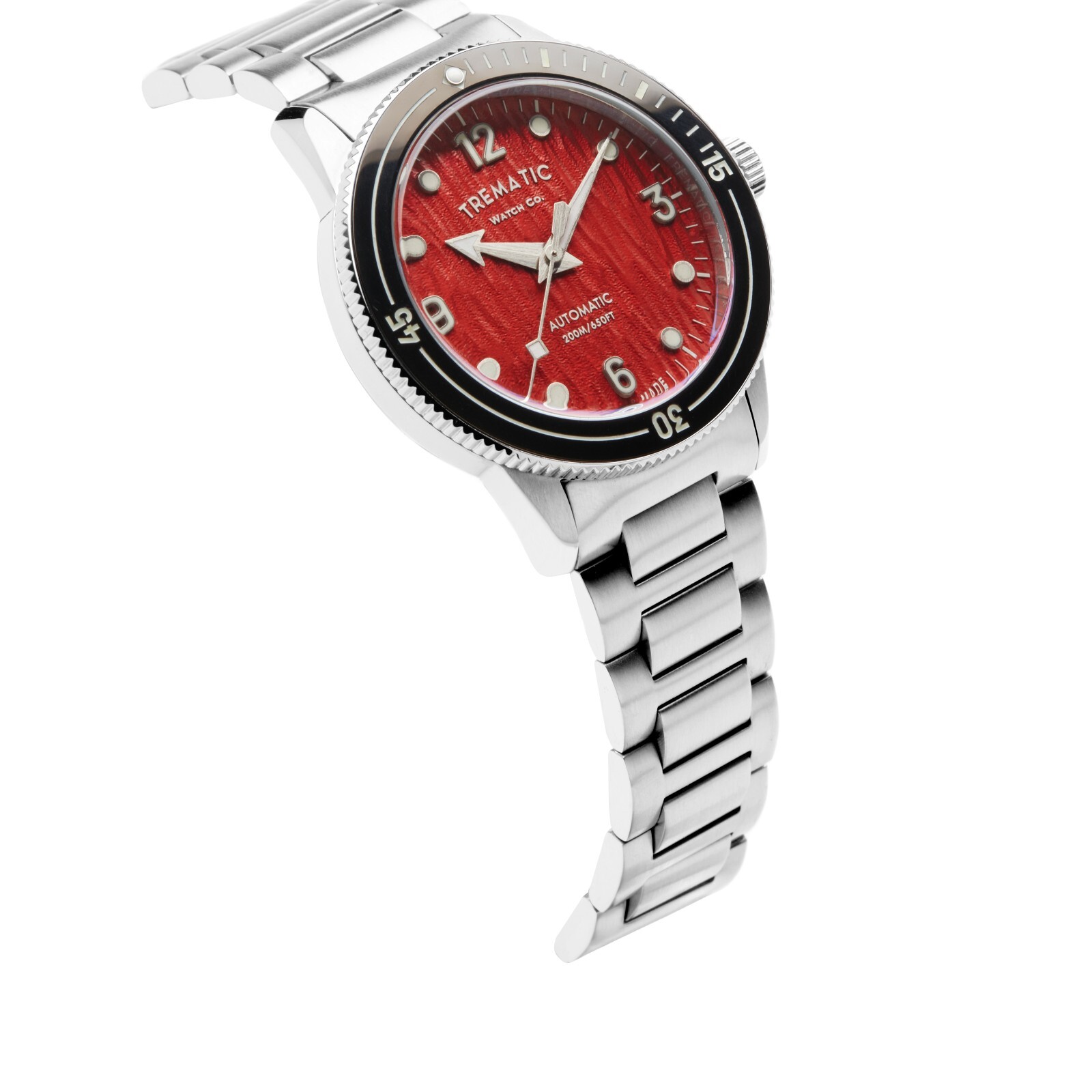 Pre-owned Trematic Mens 'ac 14' Red Dial Stainless Steel Bracelet Automatic Watch 141413