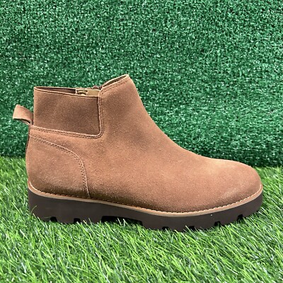 Vionic Brionie Boots Womens 6 M Brown Ankle Suede Leather Outdoor Side Zip New