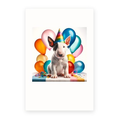 DistinctInk Birthday Greeting Card - Bull Terrier Puppy