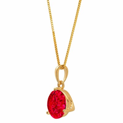 Pre-owned Pucci 2 Round Simulated Tourmaline Martini Solitaire Pendant 18" Chain 14k Yellow Gold In Red