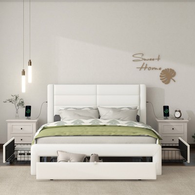 With Drawers, Leather Platform With Charging Station