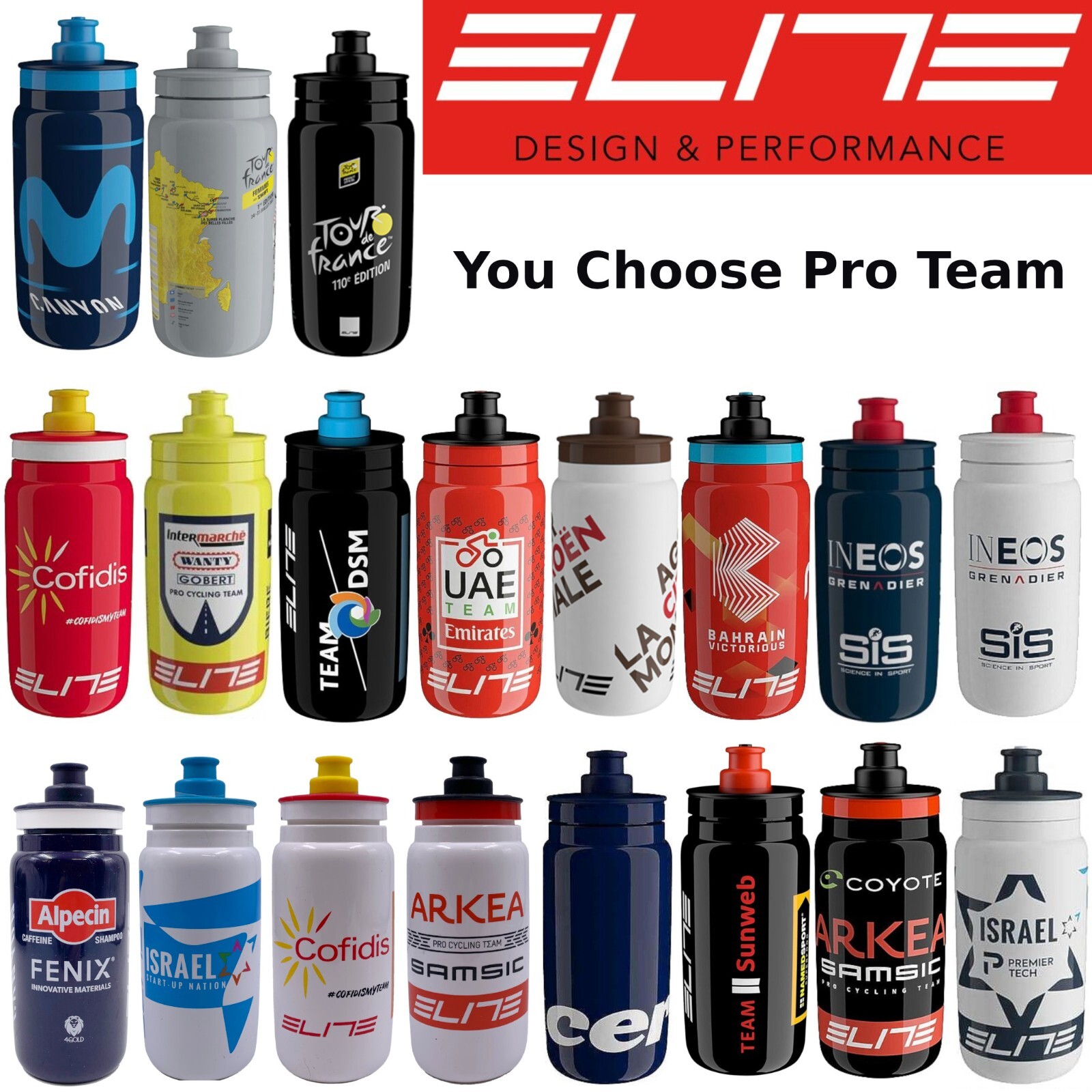 Elite Fly Pro Team 550ml BPA-free Bio Water Bottle Assorted Teams Colors