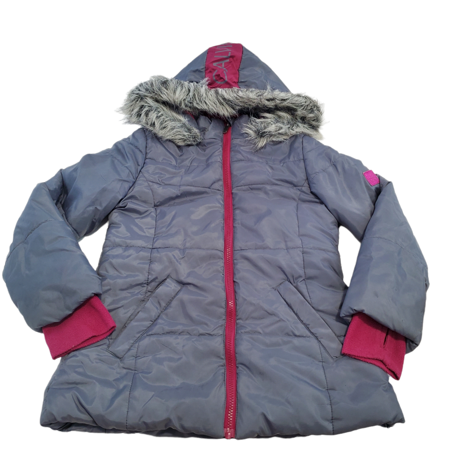 Calvin Klein Girls Sz 10 Gray And Pink Puffer Parka Jacket C