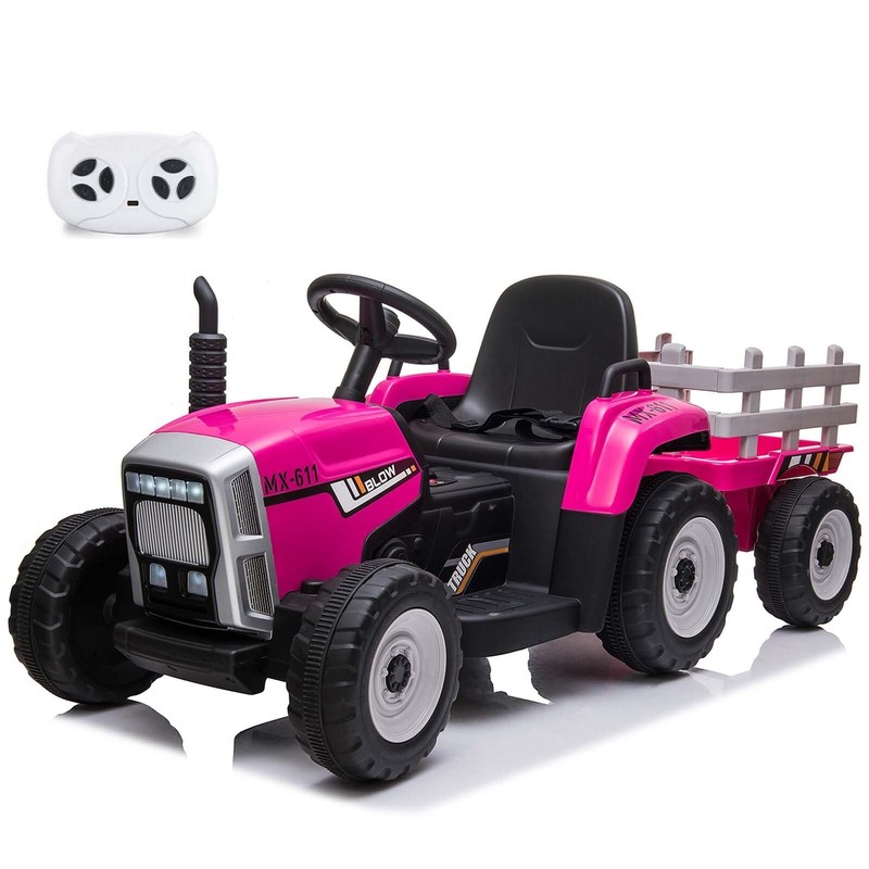 12V Kids Electric Ride on Tractor with Trailer Battery Powered