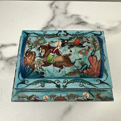 Hand Painted Vintage Turkish Camel Bone Box 