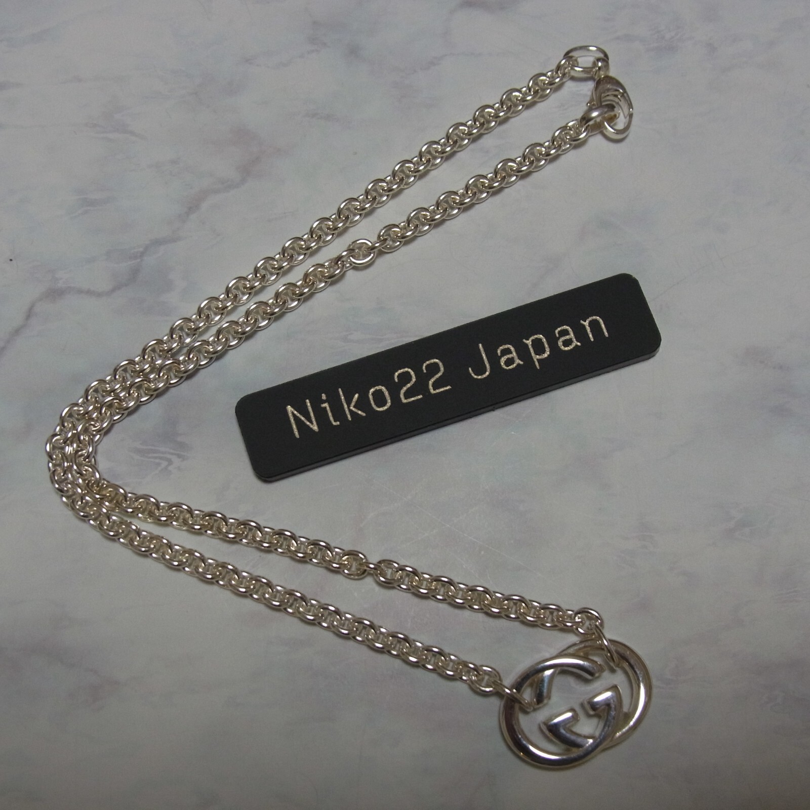 Gucci Interlocking GG Logo Necklace Pendant Sterling Silver